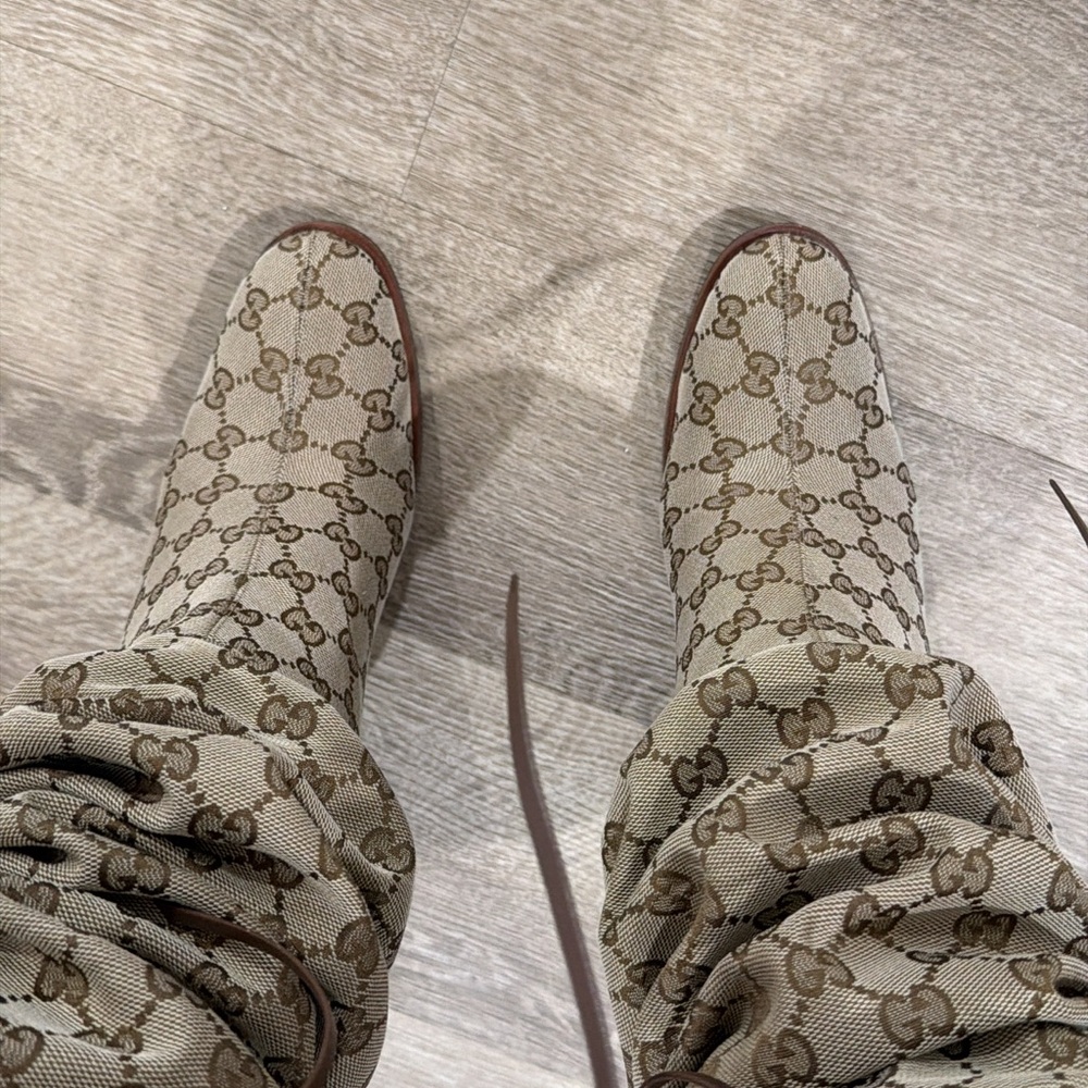 Gucci Beige Monogram  Boots
